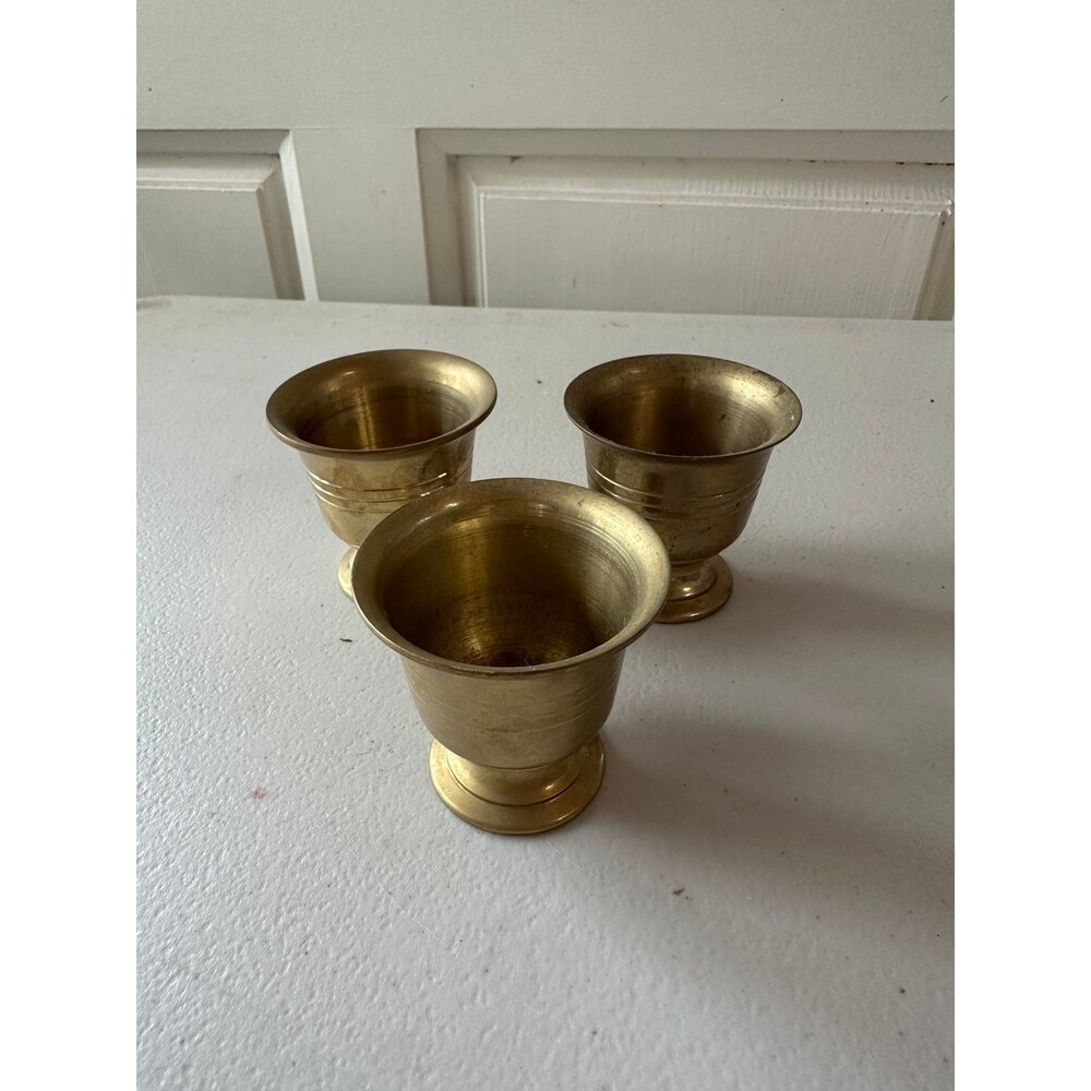 Vintage Set of 3 Solid Brass Mini Pedestal Decorative Trinket Shot Cups 2.25"